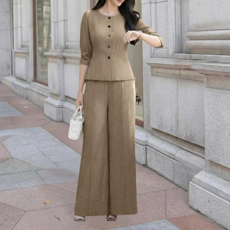 ZANZEA Completo casual da donna con camicetta e pantaloni a maniche 3/4, in due pezzi