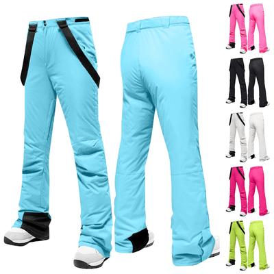 Women's Solid Color Warm Thick Waterproof Pocket Strap Ski Pants For Women