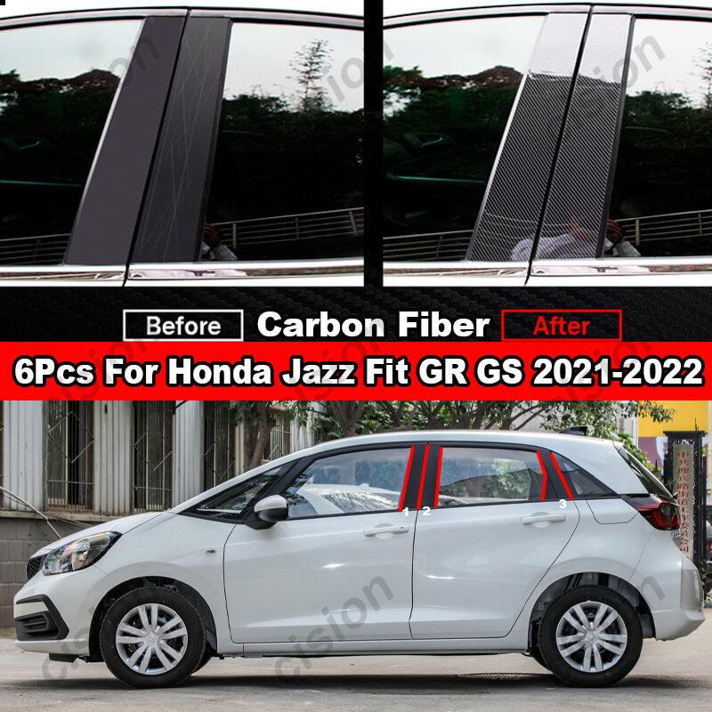6Pcs Car Window Door Column B C D BC Pillar Post Cover Trim for Honda Jazz Fit GD GE GK GS GR 2001- Mirror Effect PC Sticker