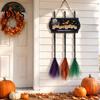 Spooky Charm Indoor Party Decor Halloween Broom Parking Sign with 3 Witch Brooms, Hocus Pocus Themed Wooden Sign, Reusable Farmhouse Entrance