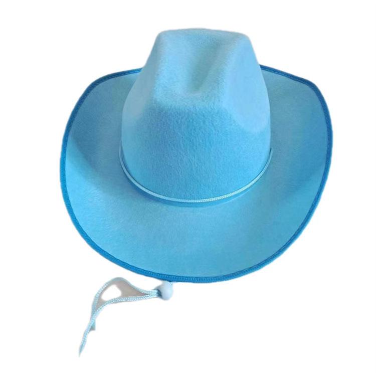 New Non-Woven Adult Western Cowboy Hat with Adjustable Tie String in Pink and White Solid Color