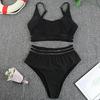 New High-Waist European & American Solid Color Lace Bikini Swimsuit