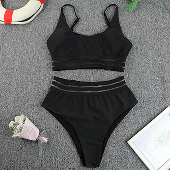 New High-Waist European & American Solid Color Lace Bikini Swimsuit