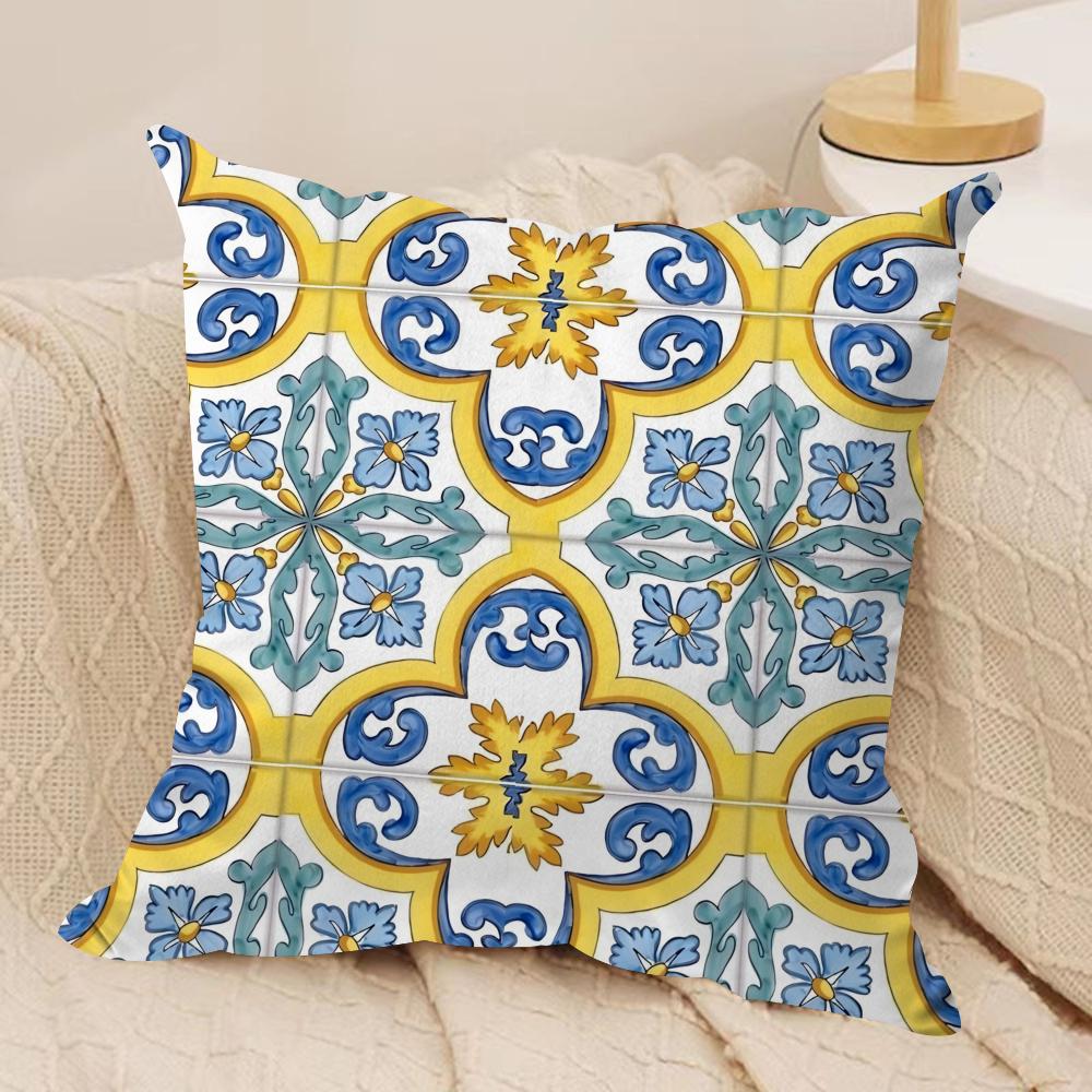 Greek Vacation Style Cushion Cover Short Plush Doublesided Print Square Throw Pillow Covers Sofa Home Cushion Decor