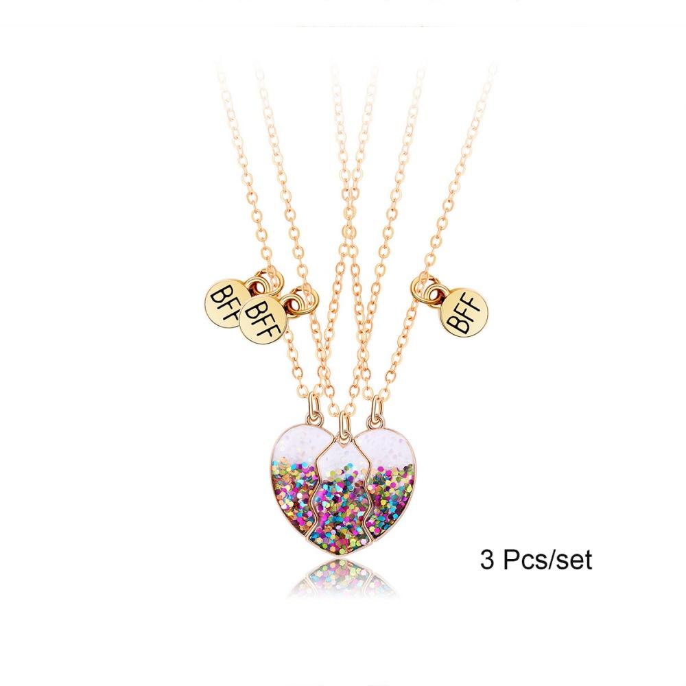 3 Pcs/set Best Friends Pendant Necklace For Woman Magnetic Adjustable Rainbow Daisy Lover Broken Heart Chain BFF Jewelry Gifts