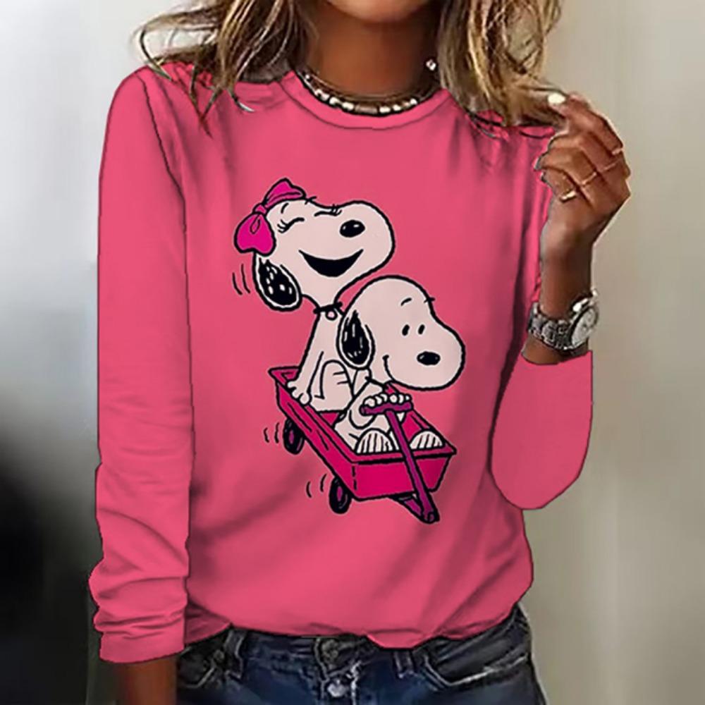 Fashion Women's T shirt Snoopy printed Daily Sweatshirt Casual Long Sleeve Crew Neck Spring Fall sportswear