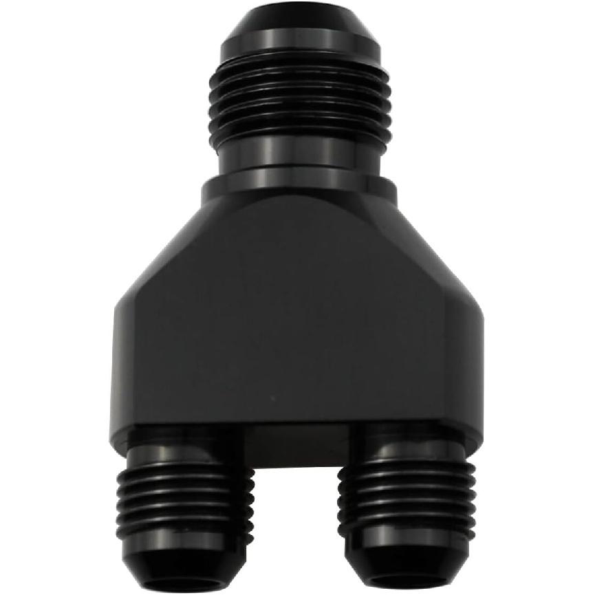 Aluminum Y Block Adapter Fittings -6 AN male Swivel to Parallel Exit Dual 2 x -4 AN Male Y Block Splitter Tee Hose Connector, Black