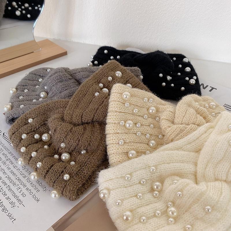 New Korean Style Wide Cross Pearl Headbands For Woman Hairband Elastic Sports Yoga Headwear Girls Hair Band Hair Accessories