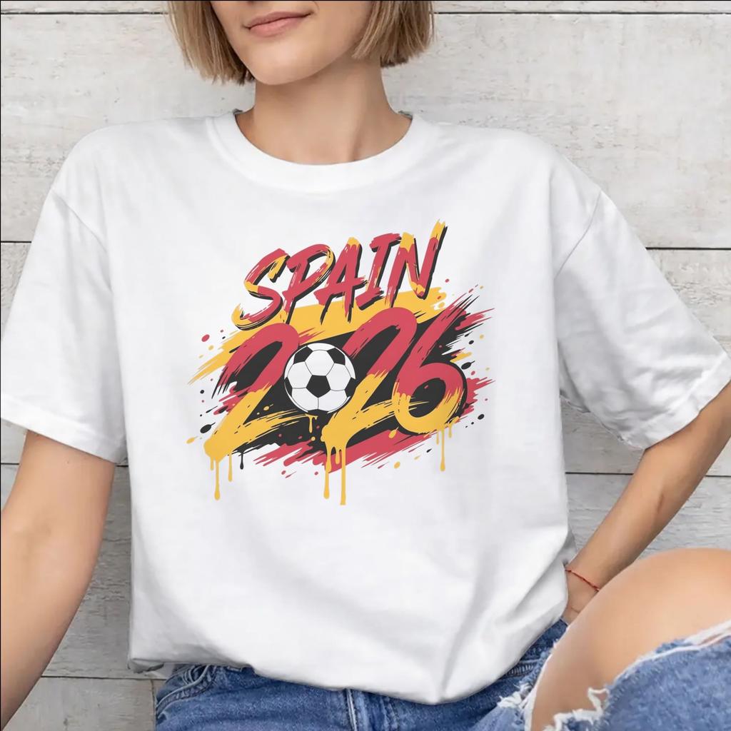 Spain Football 2026 Graphic Printing T Shirts for Unisex Unisex 100 Cotton Tee Shirt Clothing