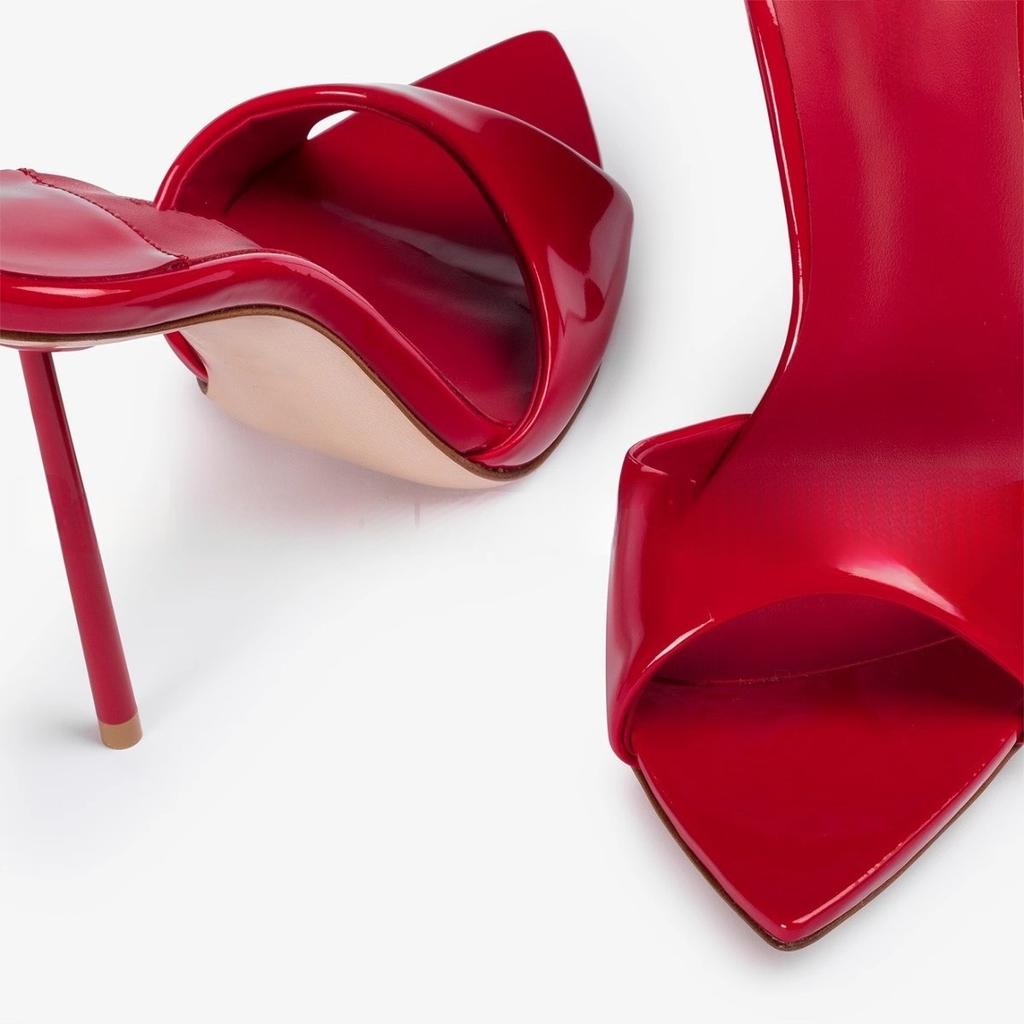 High Heels Pointed Fish Mouth Ultra-thin Heel Patent Leather Simple Cool Slippers New Wear Sexy Red Wedding Sandals Women