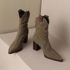 Fashion Autumn New Pleated Stacked Ankle Boots Pointed Toe Thick High Heels Suede V-Mouth Fashion Women's Shoe Solid Chelsea Short Botas