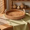 Simple and elegant hand-woven rattan tray with heat-resistant mat tray | heat-resistant mat | handcrafted storage basket