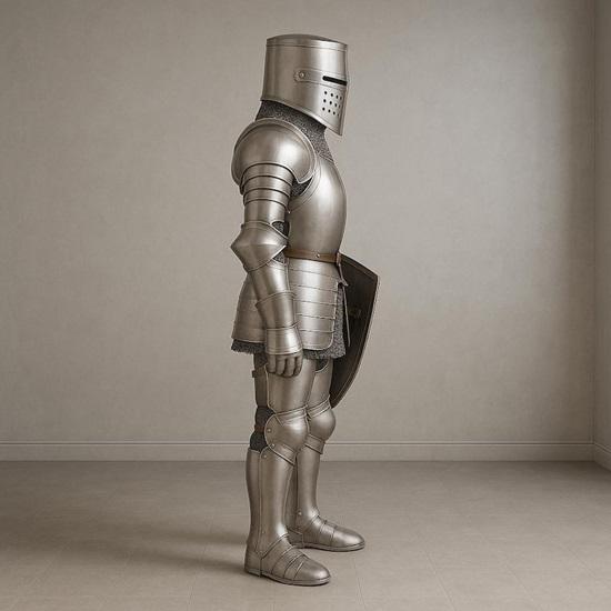 Full middelalderlig ridderrustningdrakt Bærbar stålrustning med hjelm, skjold, hansker, Cosplay- og samlersett