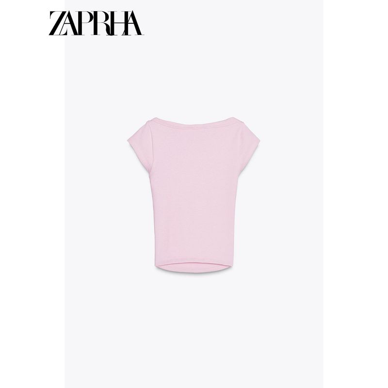 Zaprha 2025 New Arrival Sweet Sexy Multi-Color Selection Short Sleeve Boat Neck Rib Base Silm Tops Female 4424302