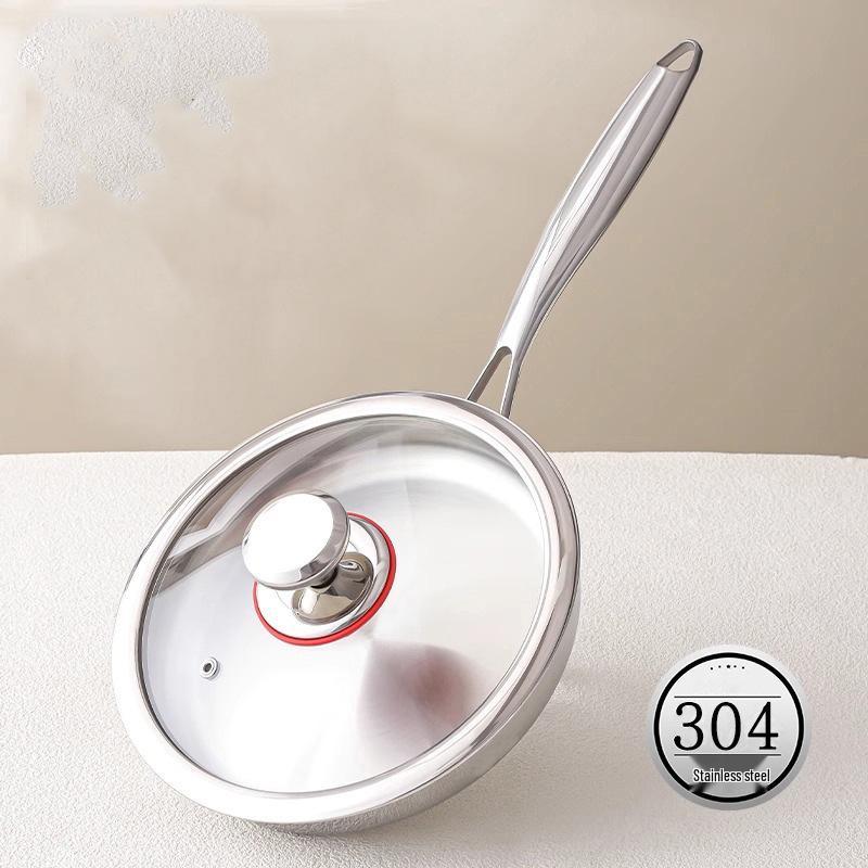 304 Edelstahl Antihaft-Pfanne, Verdickte Drei-Schicht-Flachbodenpfanne, Perfekt für den Haushalt zum Wok-Braten