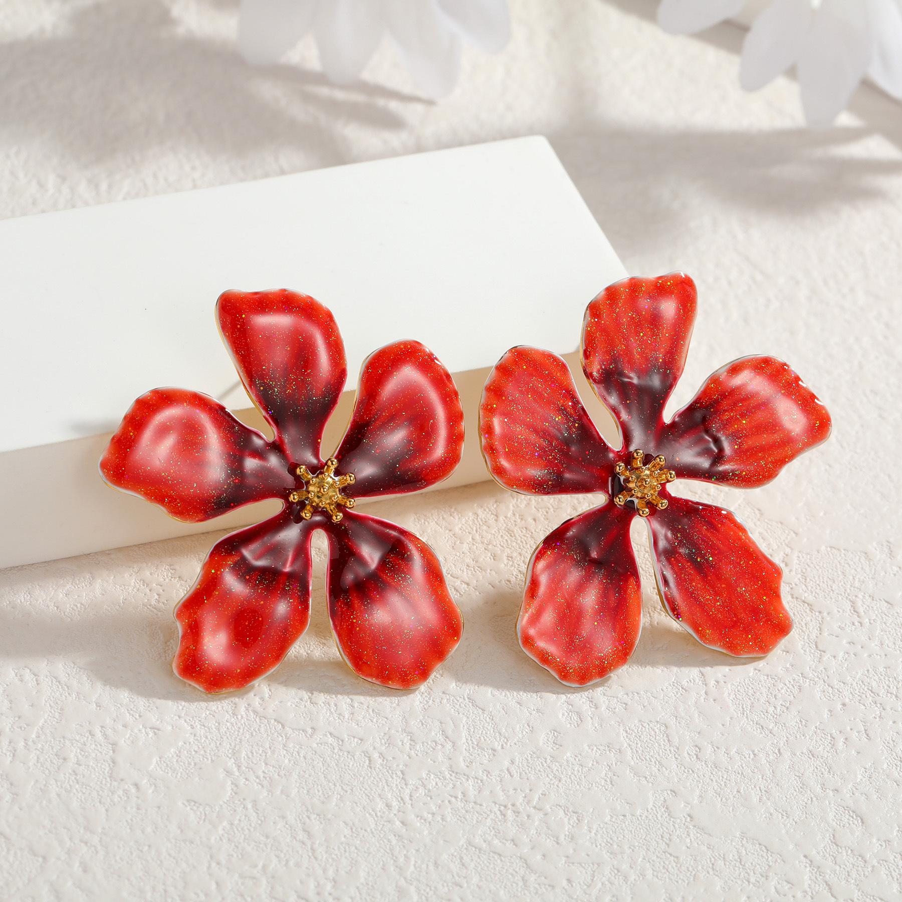 Stainless steel enamel flower earrings - Dopamine five-petal flower earrings