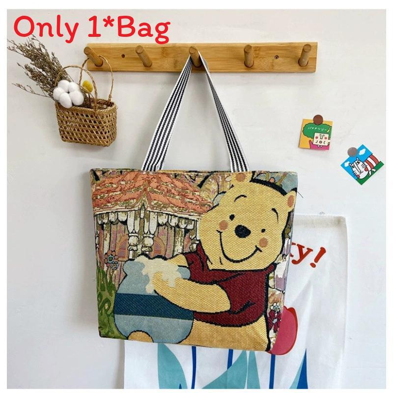 Elephant Hello Kitty Butterfly Embroidered Canvas Tote Bag With Seamed Stitching For Daily Use