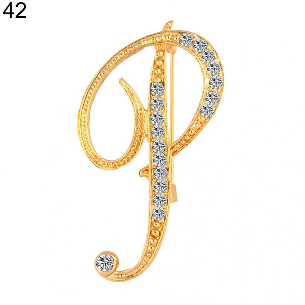 

Модная брошь в форме буквы с кристаллами P золотистый