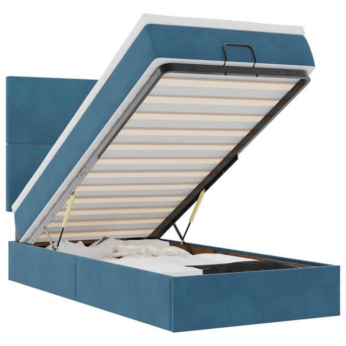 VidaXL Ottoman Bed Frame with Mattress Dark Blue 80x200 Cm Velvet, Bed Frame, Upholstered Bed Frame, Bed Frame 3313365