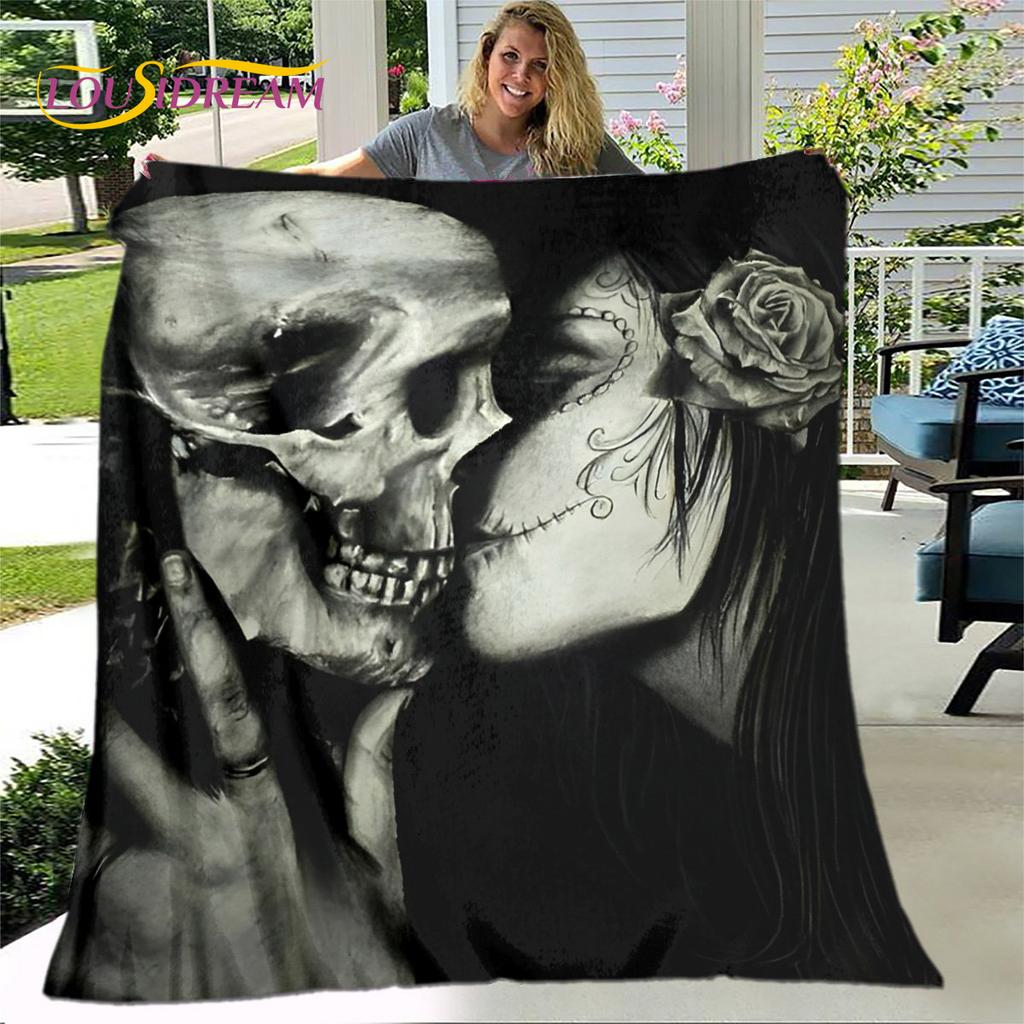 Gothic Horror Female Skull Dead Girl 3D Soft Plush Blanket,Flannel Blanket Throw Blanket for Living Room Bedroom Bed Sofa Picnic
