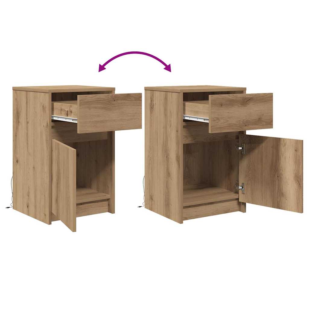LED Nightstand Artisan Oak 38 x 34 x 61 cm Particleboard