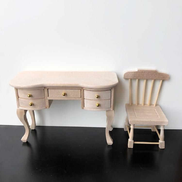 Miniature Study Furniture Set 2PCS Wood Desk Chair Models For Adult Collector Study Decoration