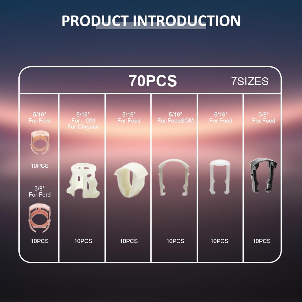 Fuel Line Clips, Auto Clips Replacement Kit, Fuel Line Clamps, Fuel Line Retaining Clip Box, Refrigerant Line Clip, 3/8 & 5/16 Fuel Line Retaining