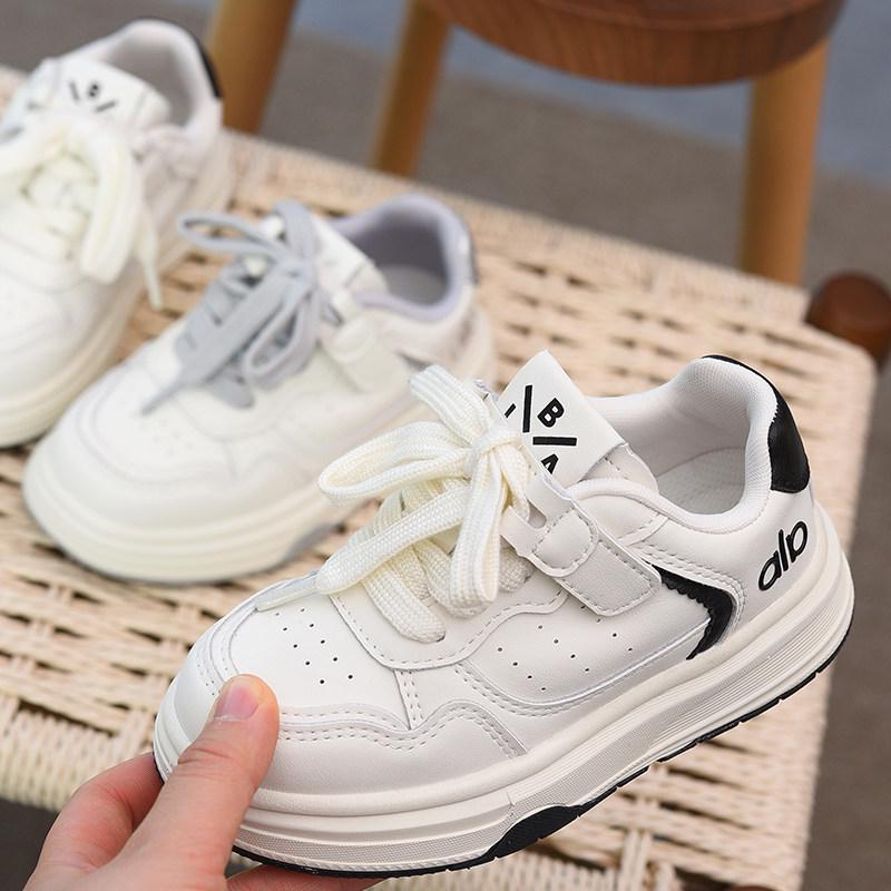 Children's Versatile Velcro Skate Shoes - Soft Sole, Fashionable, for Boys & Girls, White, Spring/Autumn 2026