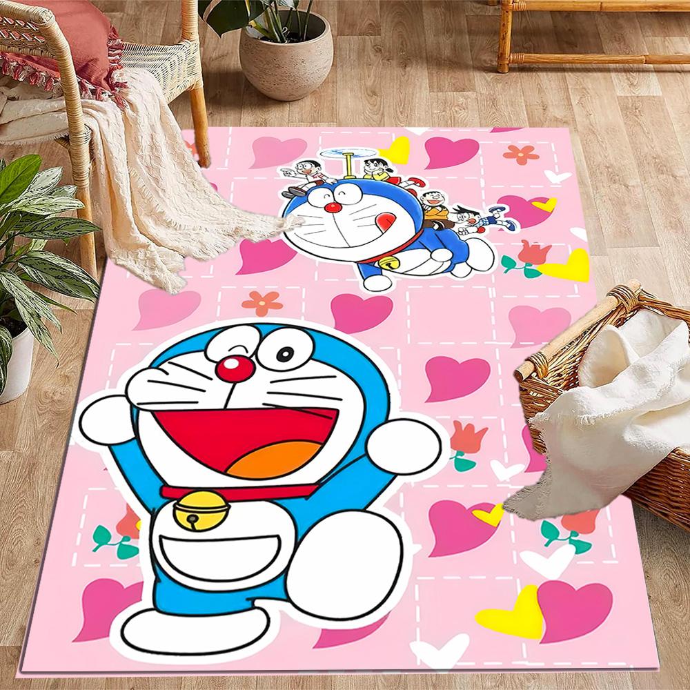Doraemon Heart Adventure Themed Anti-Slip Rugs - Polyester Home Decor, Suitable for Bedrooms, Living Rooms, Doorways, Studios, and Decorations