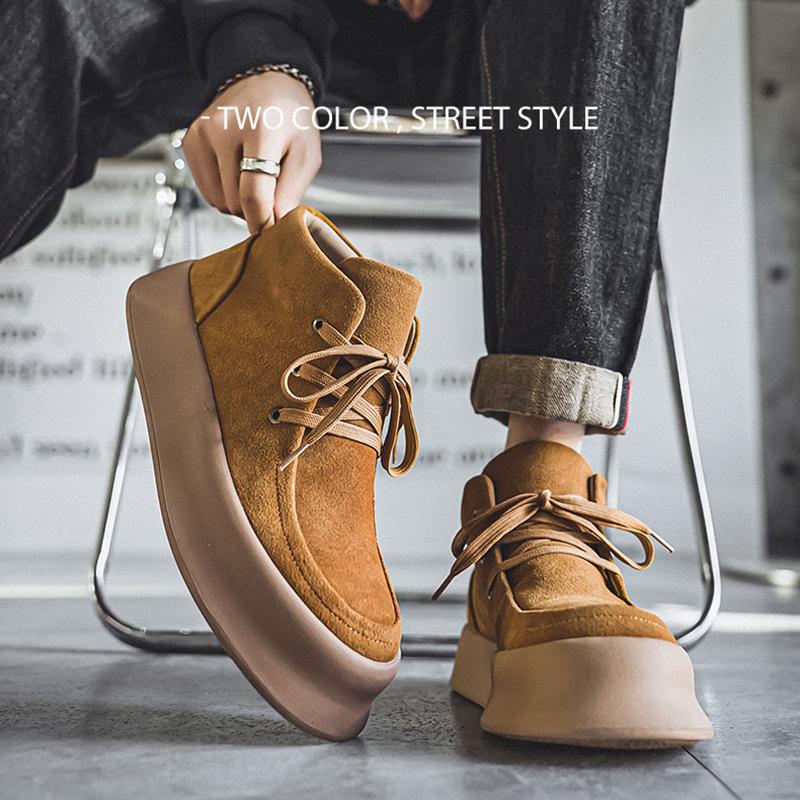 Fashion Mens Casual Cowboy Desert Boots Lace-up Cow Suede Leather Flats Shoes Outdoors Work Platform Boot Spring Autumn Ankle Botas Mans