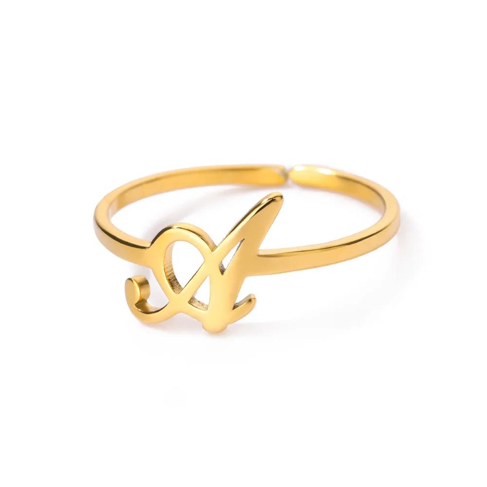 Stainless Steel Initial Letter Pendant Rings For Women Gold Color Trend A-Z Letter Finger Ring Aesthetic Wedding Jewelry Bijoux