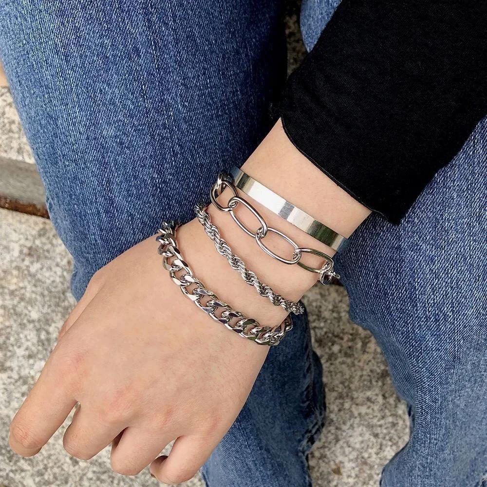 1 Sada/4 ks Náramky s kubánským řetízkem Boho Silné Zlaté Barvy S Přívěsky Dárkové Módní Šperky Doplňky Kreativní Dárek