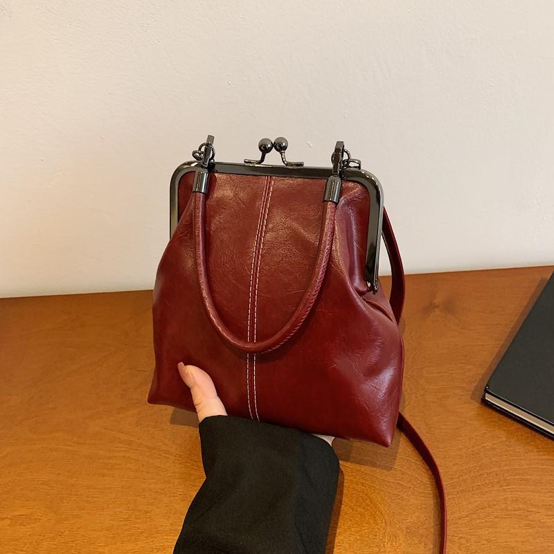 Vintage Solid Color Thread Design Pu Shoulder Bags for Women Versatile Ladies Crossbody Bag Simple Female Clip Handbag Purse