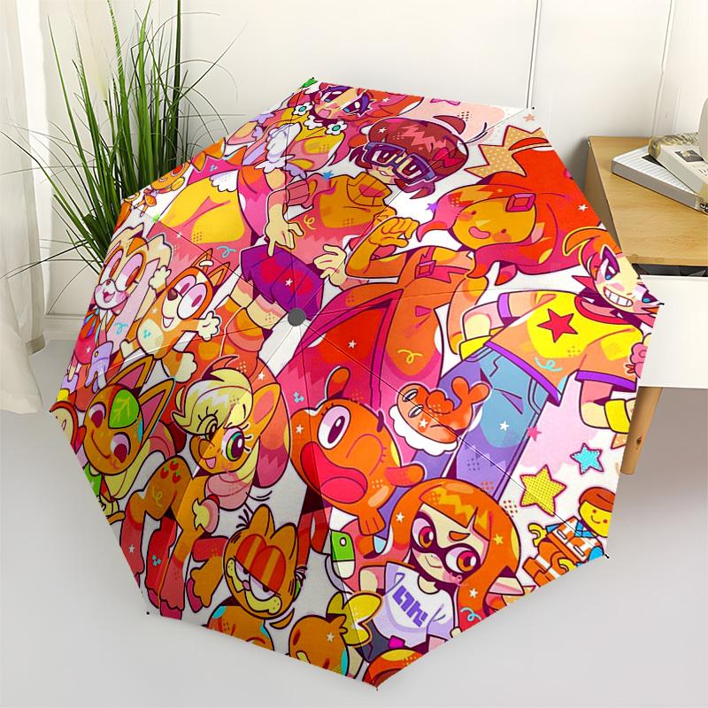 

1pc Rainbow Friends Automatic Opening/Closing Outdoor Umbrella - Portable 3-Fold Design with 8-Bone Iron Frame, Perfect for Fans, Travelers, Dail
