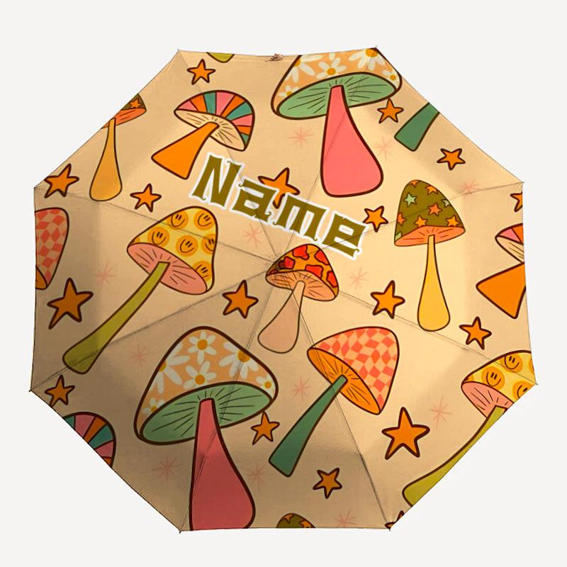 

1pc Mushroom Fantasy Custom Name Automatic Folding Umbrella, Durable Plastic & Iron, Lightweight for Outdoor Daily Use S1230072