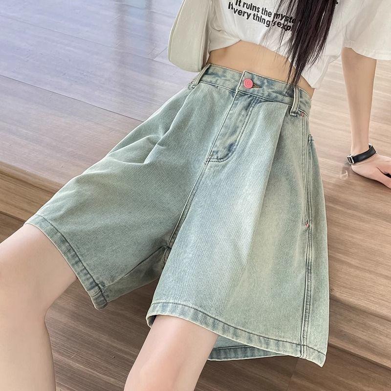 

Five-Minute High-Waisted Denim Shorts for Women - Slimming, Loose, A-Line Wide-Leg Capris (Summer 2026) S (recommended for 80-98 jin) светло-синий