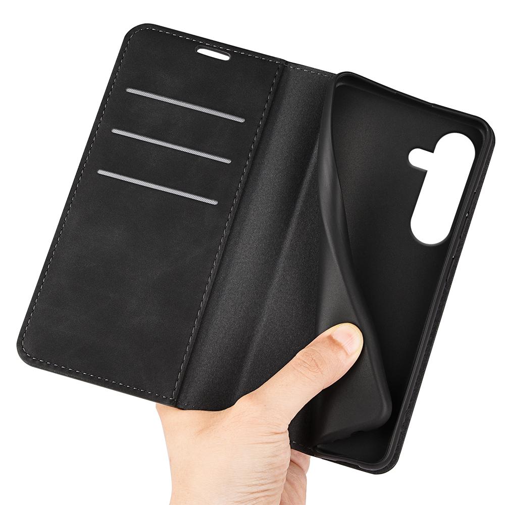 For Samsung Galaxy S25 FE Case Skin Touch Leather Wallet Phone Cover -  Black