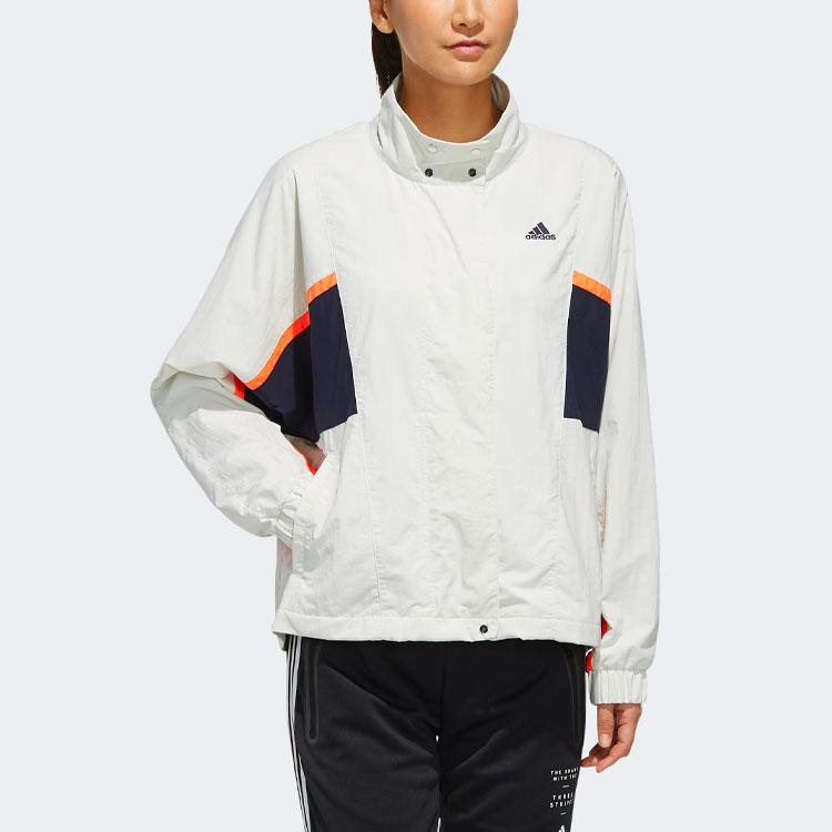 Adidas Logo Print Patchwork Stand Collar Jacket Women Outerwear Trace-Grey FM5275