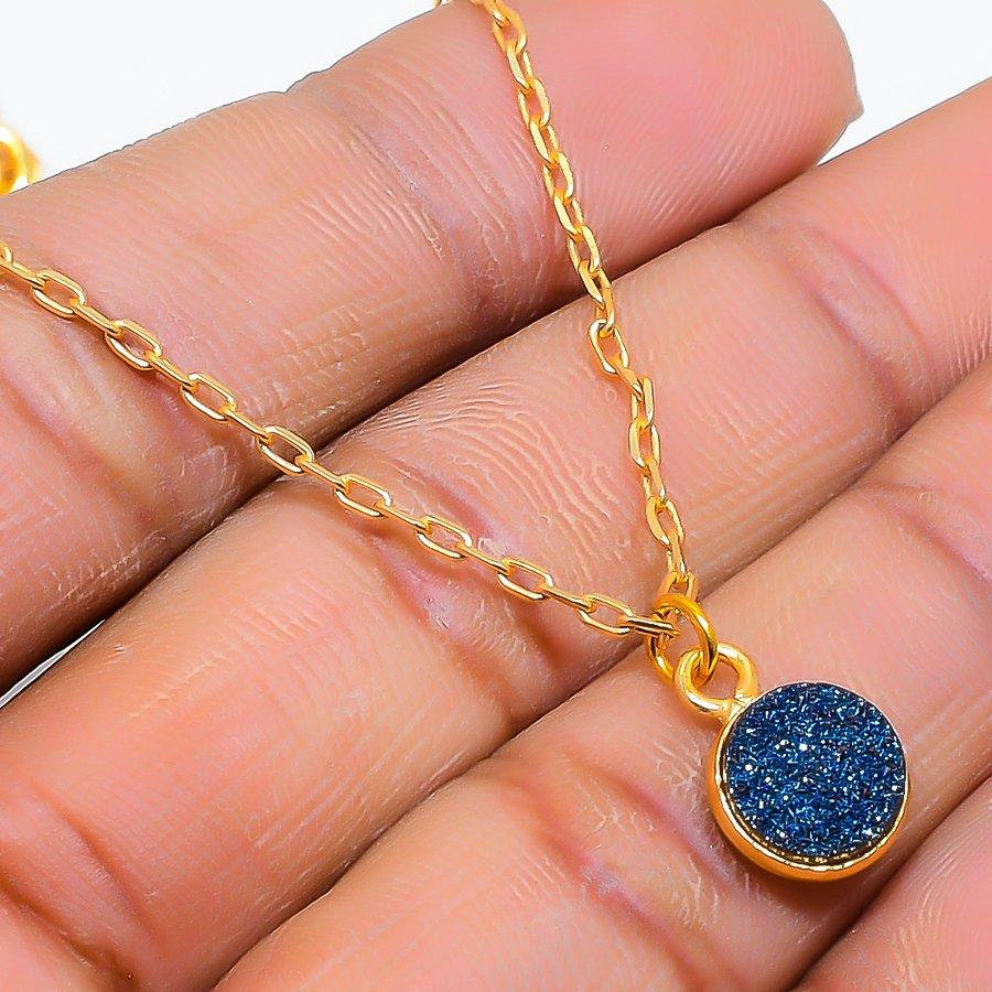 

Peacock Titanium Druzy Gemstone 925 Sterling Silver Jewelry Necklace 20 GK-5021