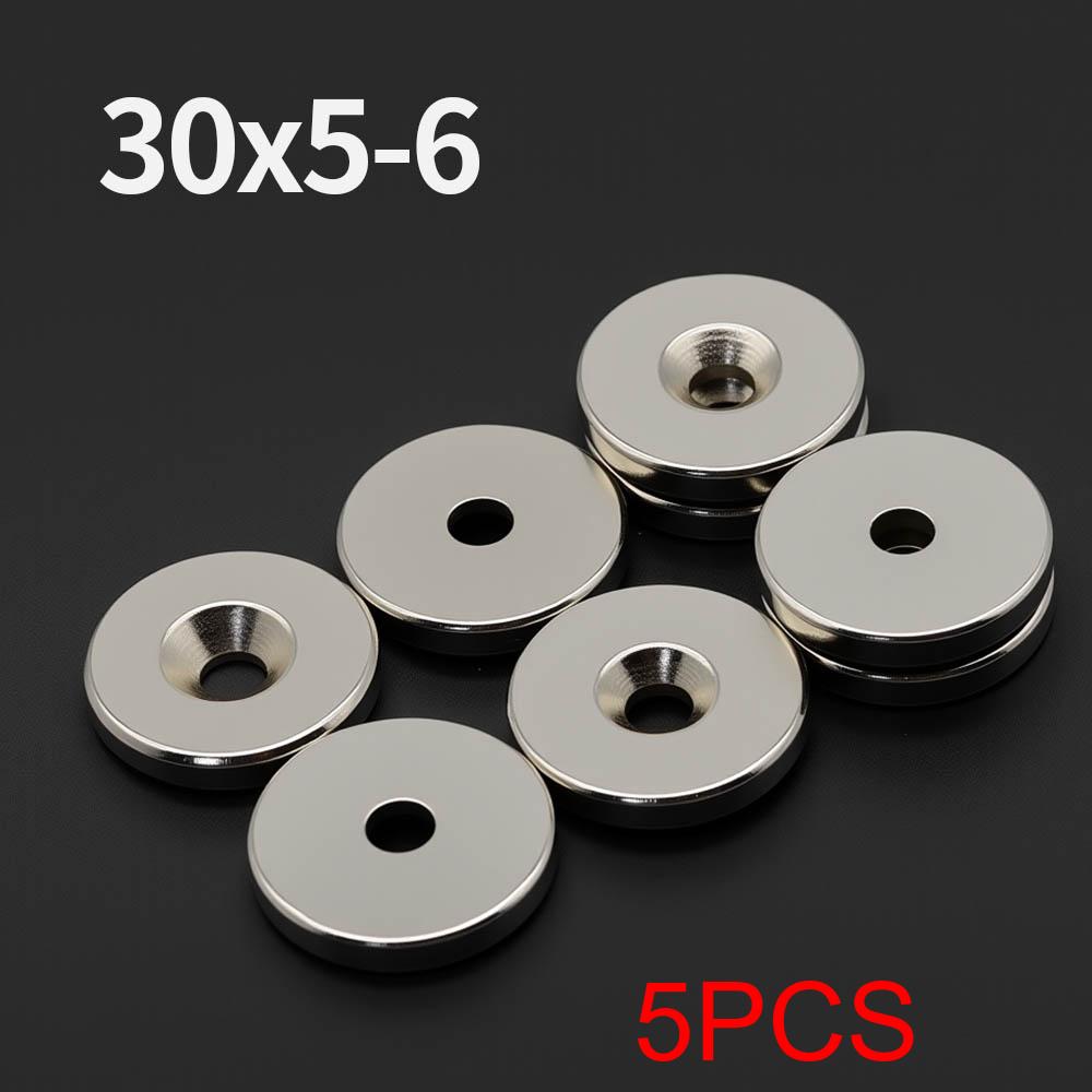 30x5-6mm Powerful Neodymium Magnet with Holes N35 NdfeB Permanent Magnetic Imanes Round Super Strong Fridge Magnets DIY