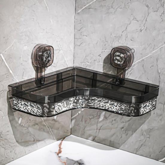 No-Drill Clear Wall Caddy Storage Rack with Suction Cup Triangular Compartments Strong Load-bearing Easy To Install Bathroom Corner Storage Shelf