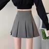 Women's Gray High-Waist Pleated A-line Skirt - Slimming, Petite, Spring/Autumn 2024
