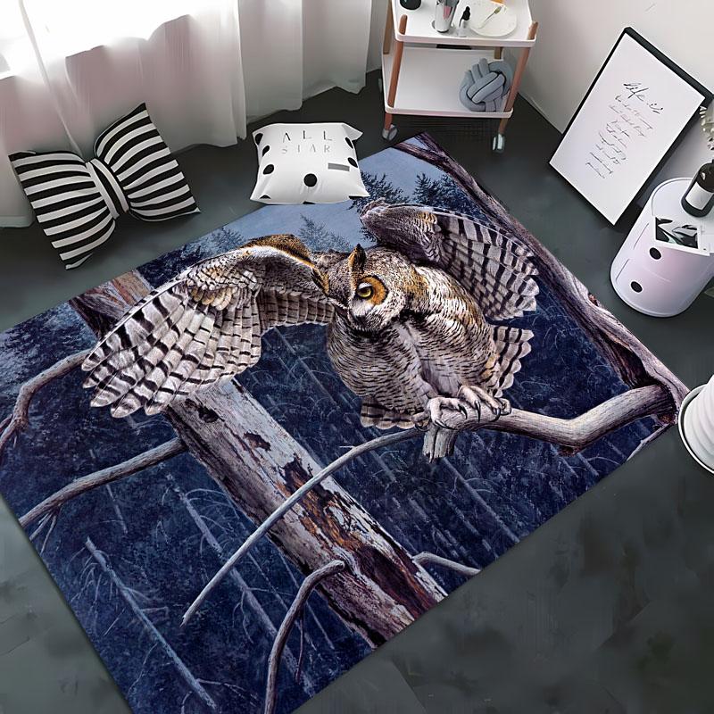 Cool Owl 3D Printing Carpet for Living Room Bedroom Hallway Alfombra Anti-slip Soft Area Rug Sofa Doormat Home Decoration Tapete