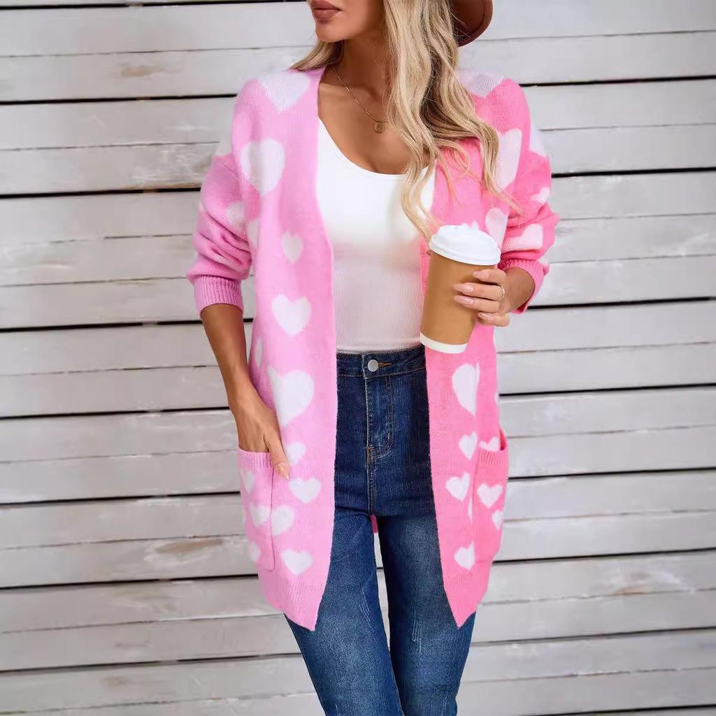 2025 Herbst Neuheit Splicing Strick Valentinstag Tasche Langer Cardigan Liebe Pullover