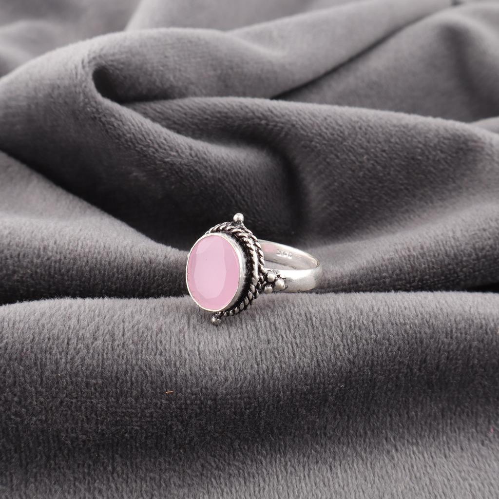 Rose Chalcedony Gemstone Jewelry, 925 Sterling Silver Ring Jewelry, Handmade Gorgeous Ring Gift For Women