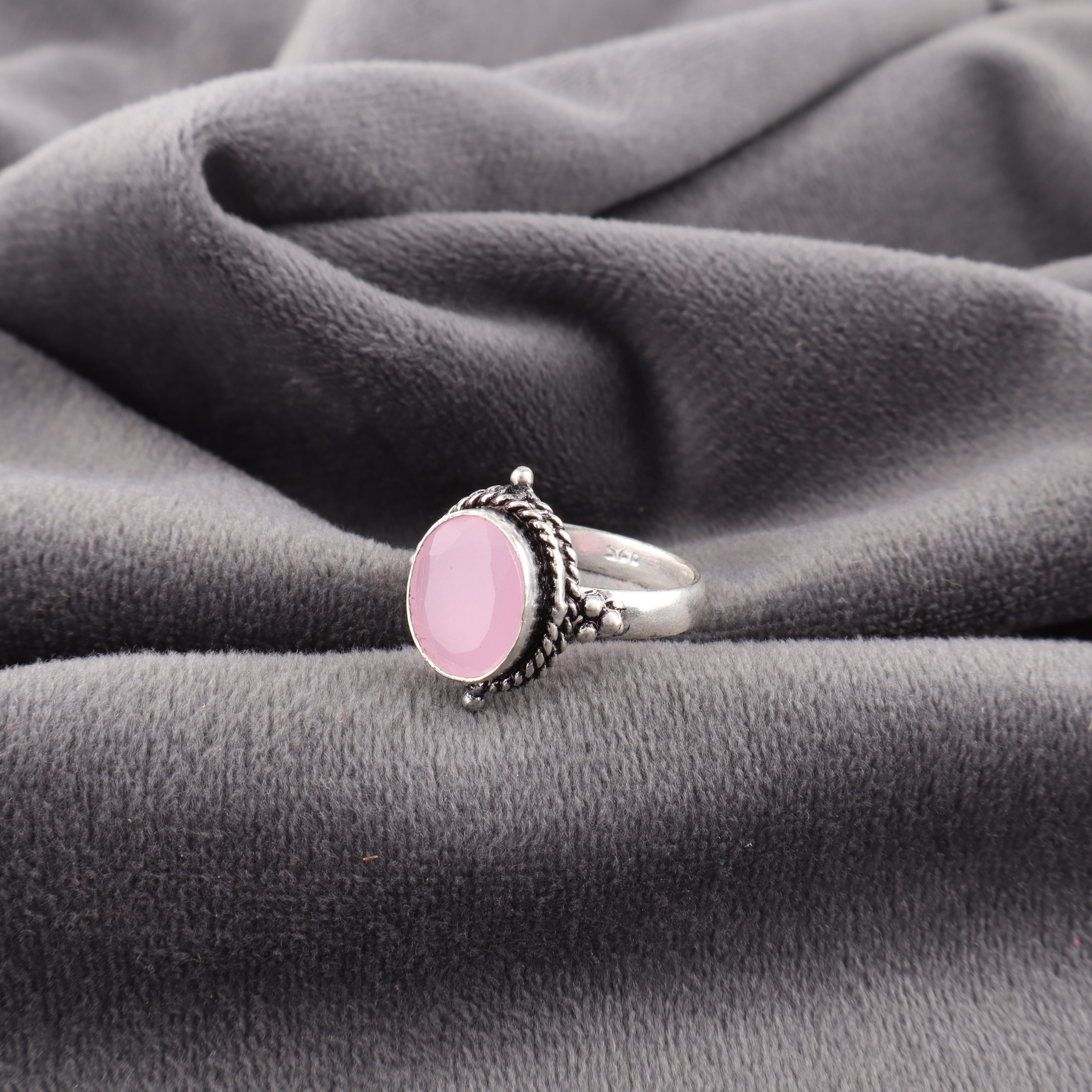 

Ювелирные изделия из драгоценного камня розового халцедона, кольцо из стерлингового серебра 925 пробы, восхитительное кольцо ручной работы в подарок для женщин 12 розовый