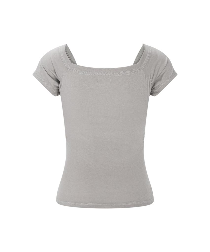 Peullijeunopallou Marin Strap Shirring Short Sleeve Top (Ash Beige)