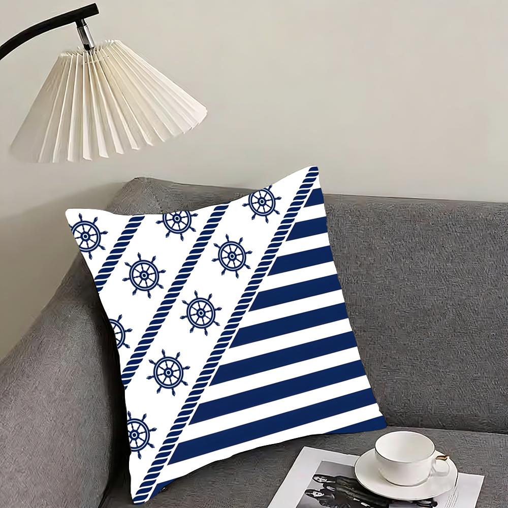 Ocean Sailor Line Texture Cushion Cover Reversible Plush Pillow Cover – For Car, Sofa, Bedroom, Perfect As a Gift.