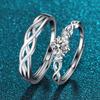 Minimalist Geometric Design Couples Wedding Ring Set With Cubic Zirconia Adjustable Open Band Women