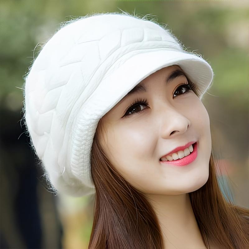 Women'S Autumn/Winter Knitted Hat With Fleece Lining Stylish And Versatile Beret Outdoor Warm Hat